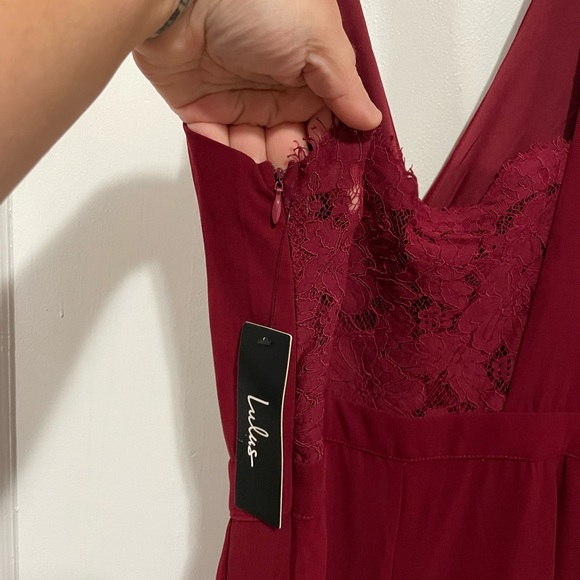 Lulus Kiska Burgundy Lace Wide-Leg Jumpsuit, Size Large - Picture 8 of 10